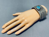 One Of The Most Unique Vintage Native American Navajo Turquoise Sterling Silver Bracelet Hvy-Nativo Arts