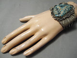 Opulent Vintage Native American Navajo #8 Turquoise Sterling Silver Flank Bracelet Old-Nativo Arts