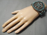 Native American Fabulous Vintage Navajo Turquoise Sun Sterling Silver Bracelet Old Cuff-Nativo Arts