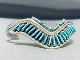 Waving Needle Turquoise Vintage Native American Navajo Sterling Silver Bracelet Cuff-Nativo Arts