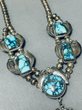 Very Rare Mine Vintage Native American Navajo Turquoise Sterling Silver Necklace Old-Nativo Arts