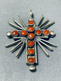 Coral And Turquoise Cross Vintage Native American Navajo Sterling Silver Pendant-Nativo Arts