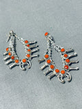 One Of The Best Native American Navajo Coral Sterling Silver Squash Blossom Earrings-Nativo Arts