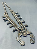 Women's Vintage Native American Navajo Royston Turquoise Sterling Silver Squash Blossom Necklace-Nativo Arts