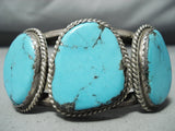 Chunky Vintage Native American Navajo Blue Diamond Turquoise Sterling Silver Bracelet-Nativo Arts