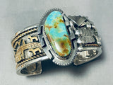 One Of The Most Detailed Ever Native American Navajo Royston Turquoise Sterling Silver Bracelet-Nativo Arts