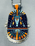 4 Inch Long Rare Huge Native American Navajo Turquoise Kachina Sterling Silver Necklace-Nativo Arts