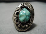 Huge Vintage Native American Navajo Green Turquoise Sterling Silver Ring-Nativo Arts