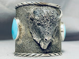 Native American 180 Gram Monster Bison Turquoise Sterling Silver Bracelet Cuff-Nativo Arts