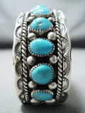 Spectacular Vintage Native American Navajo 13 Blue Gem Turquoise Sterling Silver Bracelet-Nativo Arts
