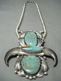 Crazy Authentic Vintage Native American Navajo #8 Turquoise Sterling Silver Bear Necklace-Nativo Arts