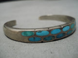 Incredible Vintage Native American Navajo Blue Gem Turquoise Sterling Silver Bracelet Old Inlay-Nativo Arts