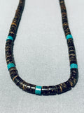Native American Awesome Vintage Santo Domingo Turquoise Dark Brown Heishi Necklace-Nativo Arts