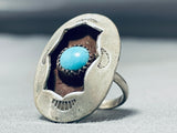 Rare Vintage Native American Navajo Sleeping Beauty Turquoise Sterling Silver Shadowbox Ring-Nativo Arts