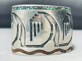Desert Mountains Vintage Native American Navajo Turquoise Inlay Sterling Silver Bracelet-Nativo Arts