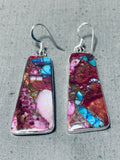 Native American Marvelous Santo Domingo Turquoise Spiny Oyster Sterling Silver Earrings-Nativo Arts