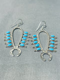 Fabulous Native American Navajo Sleeping Beauty Turquoise Sterling Silver Squash Earrings-Nativo Arts