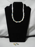 Native American Important Calvin Begay Turquoise Sterling Silver Inlay Necklace Earrings-Nativo Arts