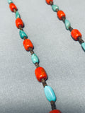 Native American Authentic Santo Domingo Turquoise Coral Heishi Necklace-Nativo Arts