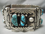 One Of Biggest Best Vintage Native American Navajo Turquoise Sterling Silver Link Bracelet-Nativo Arts