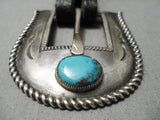 Detailed Vintage Native American Navajo Red Mountain Turquoise Sterling Silver Buckle Set-Nativo Arts