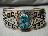 Intricate!! Vintage Native American Navajo Turquoise Geomtric Rug Sterling Silver Bracelet-Nativo Arts