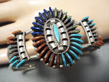 Colorful Native American Zuni Turquoise Coral Opal Lapis Sterling Silver Bracelet-Nativo Arts