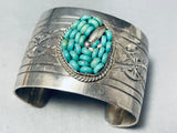 One Of The Most Unique Vintage Native American Navajo Turquoise Inlay Sterling Silver Bracelet-Nativo Arts