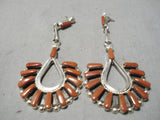 Exquisite Zuni Coral Sterling Silver Earrings Native American-Nativo Arts