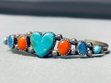 Rich Begay Vintage Native American Navajo Turquoise Heart Sterling Silver Bracelet-Nativo Arts