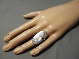 Native American Important Harlan Coonsis Bird Turquoise Coral Sterling Silver Ring-Nativo Arts