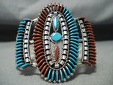 One Of The Best Native American Zuni Turquoise Coral Sterling Silver Bracelet-Nativo Arts