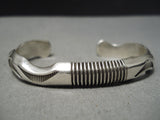 Detailed Thick Intricate Native American Navajo Sterling Silver Channel Bracelet-Nativo Arts