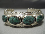 Very Rare Vintage Native American Navajo Green Red Mountain Turquoise Sterling Silver Bracelet-Nativo Arts