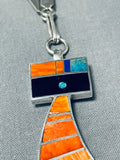 One Of The Most Unique Native American Navajo Signed Sterling Silver Inlay Kachina Necklace-Nativo Arts