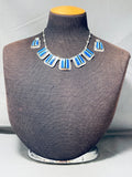 Unique Long Stone Inlay Vintage Native American Navajo Turquoise Sterling Silver Necklace-Nativo Arts