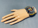 Ceremonial Vintage Native American Zuni Turquoise Kachina Sterling Silver Bracelet-Nativo Arts