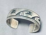 Long Wave Vintage Native American Hopi Hand Carved Sterling Silver Bracelet Cuff-Nativo Arts