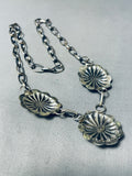 Traditional Native American Navajo Old Kingman Turquoise Sterling Silver Concho Necklace-Nativo Arts