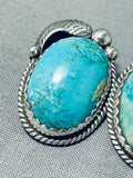 Platero Vintage Native American Navajo Earth Blue Turquoise Sterling Silver Earrings-Nativo Arts