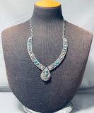 Fabulous Signed Vintage Native American Navajo Turquoise Sterling Silver Necklace-Nativo Arts