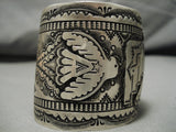 Exceptional Vintage Native American Navajo Eagle Flanks Vince Platero Sterling Silver Bracelet-Nativo Arts