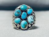 Sturdy Thick Mens Vintage Native American Navajo Turquoise Cluster Sterling Silver Ring-Nativo Arts