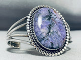 Native American Huge Vintage Navajo Charoite Sterling Silver Bracelet Cuff Jewelry-Nativo Arts