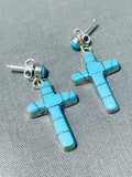 Impressive Vintage Native American Navajo Turquoise Sterling Silver Cross Earrings-Nativo Arts