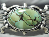 For Large Wrist Heavy Vintage Native American Navajo Green Turquoise Sterling Silver Bracelet-Nativo Arts
