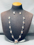 Signed Native American Zuni Turquoise Sterling Silver Owl Necklace And Earring Set-Nativo Arts