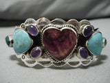 Museum Quality Vintage Native American Navajo Heart Amethyst Sterling Silver Turquoise Bracelet-Nativo Arts