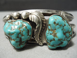 2 Chunky Turquoise Vintage Native American Navajo Sterling Silver Leaf Bracelet Old-Nativo Arts