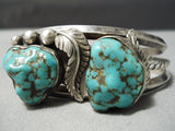 2 Chunky Turquoise Vintage Native American Navajo Sterling Silver Leaf Bracelet Old-Nativo Arts